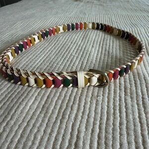 Braided Woven Belt Womens XL 47in‎ Multi-Color Bonded Leather Boho Eclectic